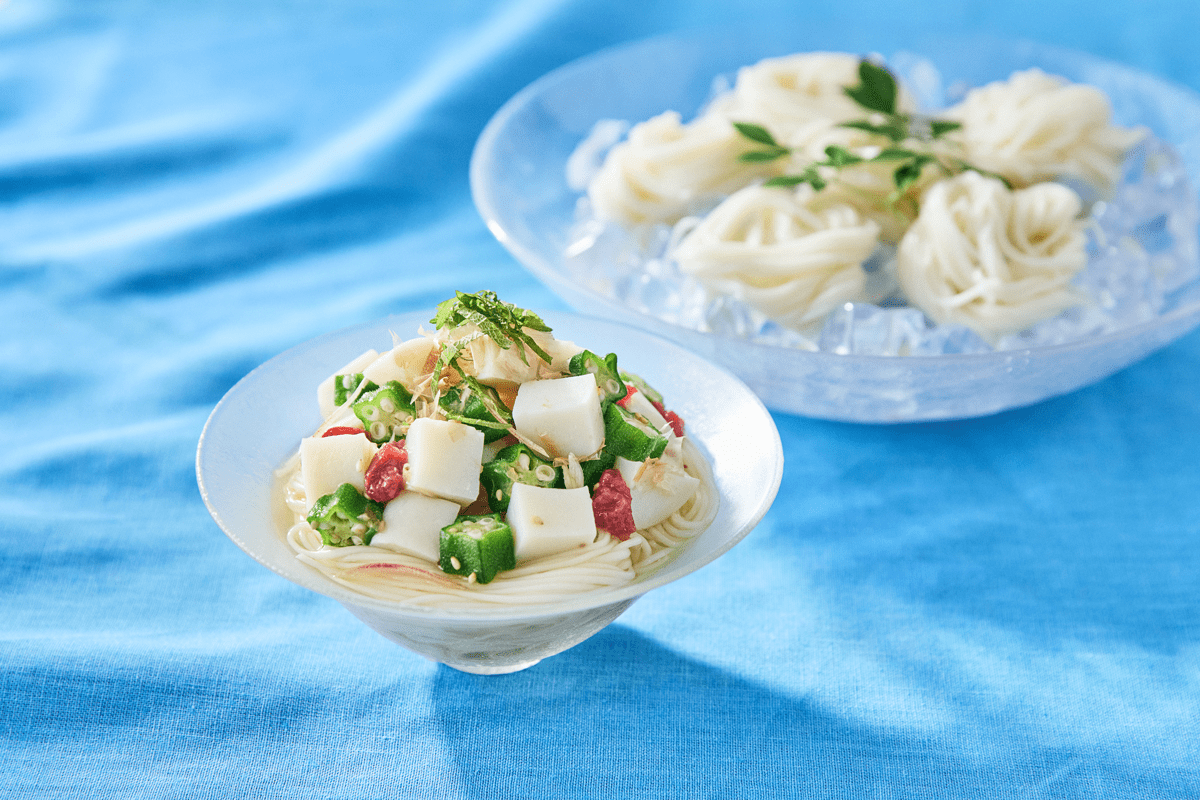 かまぼこと梅オクラの素麺