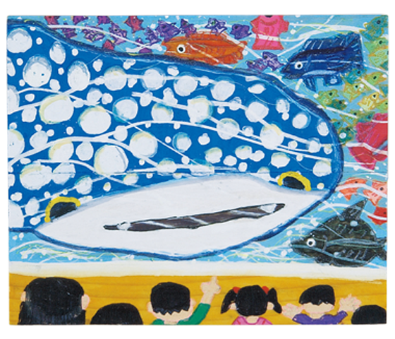 油絵　けい　チンアナゴの間を泳ぐ仲良し魚 海遊館 | 第12回展(2005年) | 板絵ギャラリー | かまぼこ板であそぼう